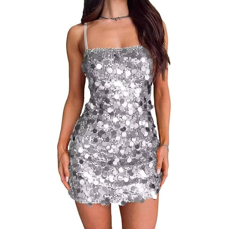 2025 Women'S Dress Sequin Sling Dress Banquet Party Ball Girl Backless Short Hip Dress - Image 5